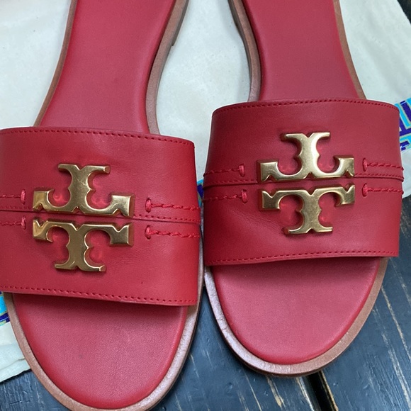 Tory Burch Everly Slides in Red with Gold Logo - Picture 5 of 10